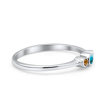 Three Stone Petite Dainty Thumb Fashion Ring Simulated Multi Stones Solid 925 Sterling Silver